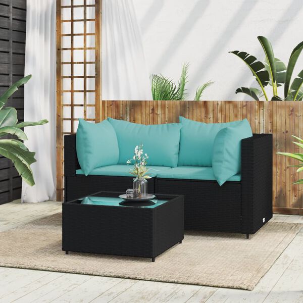 vidaXL Patio Lounge Set Black, Water blue