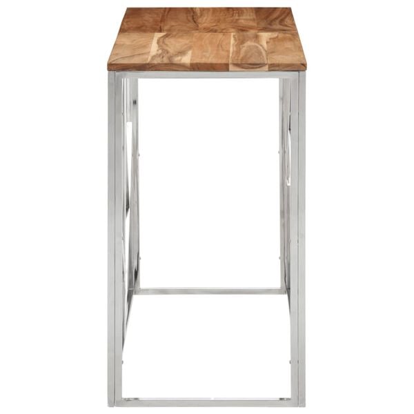 vidaXL Console Table Silver Stainless Steel and Solid Acacia wood Standard