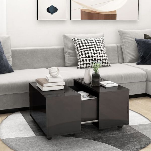 vidaXL Coffee Table High gloss grey Engineered wood Medium Extendable