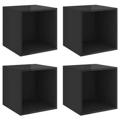 vidaXL Wall Cabinets 4 pcs High Gloss Black 14.6"x14.6"x14.6" Chipboard