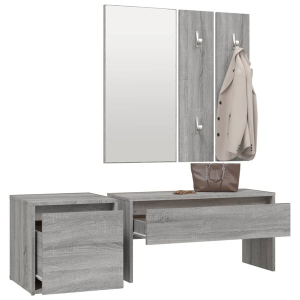 vidaXL Hallway Furniture Set Grey Sonoma Engineered Wood, Acrylic Medium