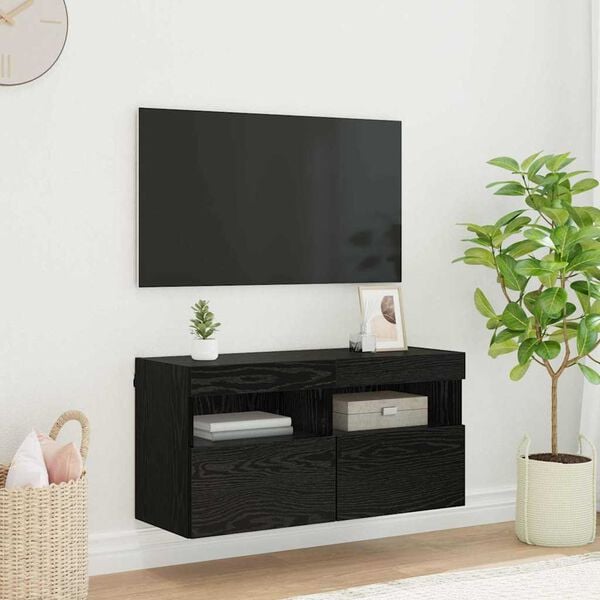 vidaXL TV Wall Cabinet Wall-mounted Black Oak 31.50 x 11.81 x 15.75 in