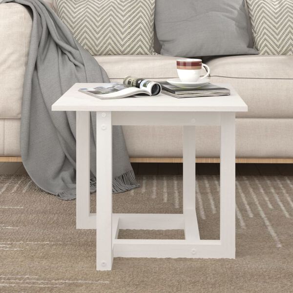 vidaXL Coffee Table White Solid pine wood 19.7x19.7x17.7in Durable