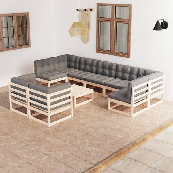 vidaXL Garden Lounge Set Natural wood, Grey Solid pinewood, 100% polyester