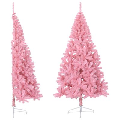 vidaXL Artificial Half Christmas Tree with Stand Pink 7 ft PVC