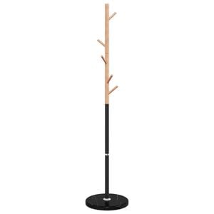vidaXL Coat Stand Black Powder-coated iron, solid beech wood, marble