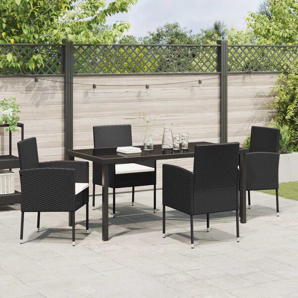 vidaXL Garden Dining Set with Cushion 5 pcs Black Poly Rattan