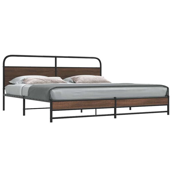 vidaXL Bed Frame Brown Oak Steel, engineered wood Double Bed Frame