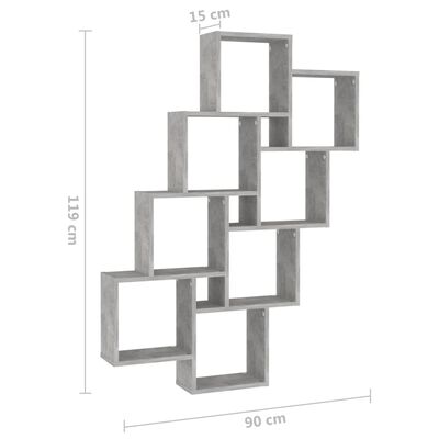 vidaXL Wall Cube Shelf Concrete Gray 35.4"x5.9"x46.9" Engineered Wood