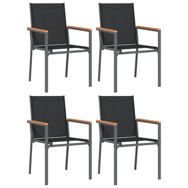 vidaXL Garden Chair Set of 4 Black Textilene, powder-coated steel, WPC