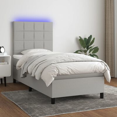 vidaXL Box Spring Bed with Mattress&LED Light Gray Twin XL Fabric