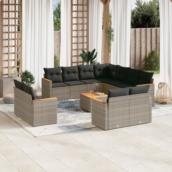 vidaXL Garden Sofa Set Grey PE Rattan Modular Garden Sofa Set Square