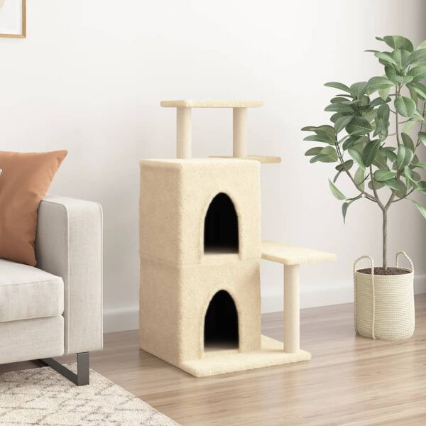 vidaXL Cat Tree Cream Engineered wood, plush, sisal Medium Durable