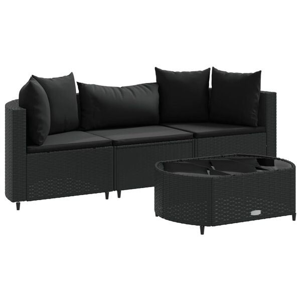 vidaXL Patio Sofa Set Set of 3 Black