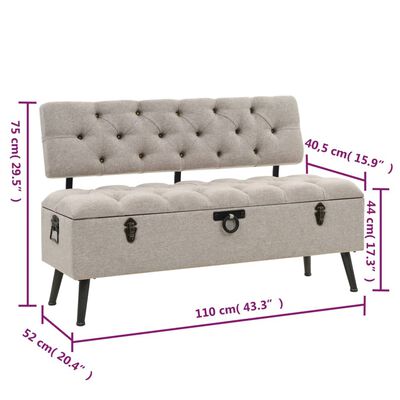 vidaXL Storage Bench with Backrest 43.3" Cream Fabric