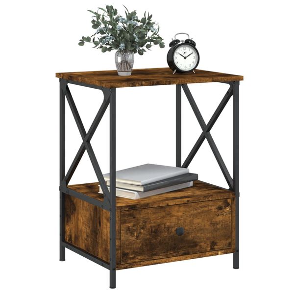 vidaXL Bedside Table Smoked oak Engineered wood 19.7x16.1x25.6 in