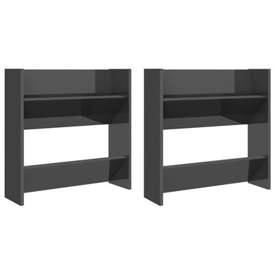vidaXL Wall Shoe Cabinets 2 pcs High Gloss Gray 23.6"x7.1"x23.6" Engineered Wood