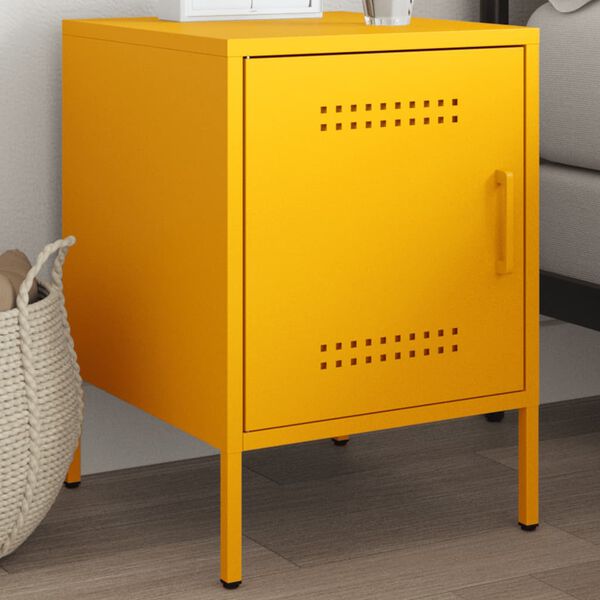 vidaXL Bedside Cabinet Mustard Yellow Steel Small Bedside Cabinet