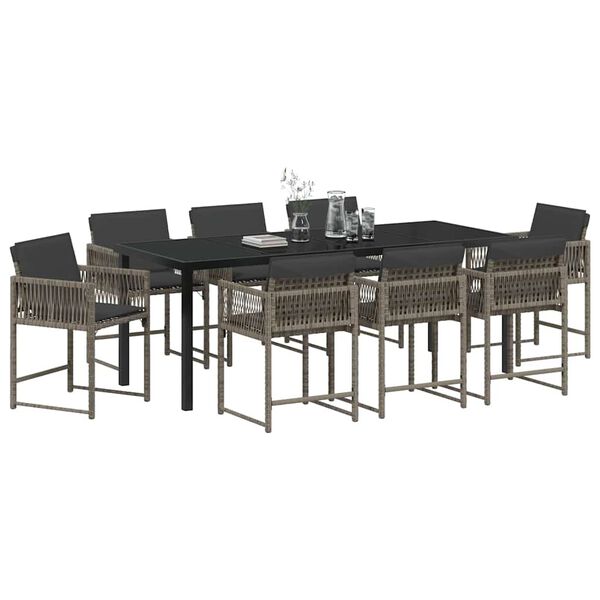 vidaXL Garden Dining Set 9 pcs Gray poly rattan