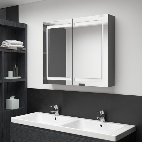vidaXL Bathroom Cabinet Grey MDF with Melamine Finish, Glass Medium