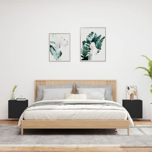 vidaXL TV Wall Cabinet Set of 2 Black Engineered wood Medium