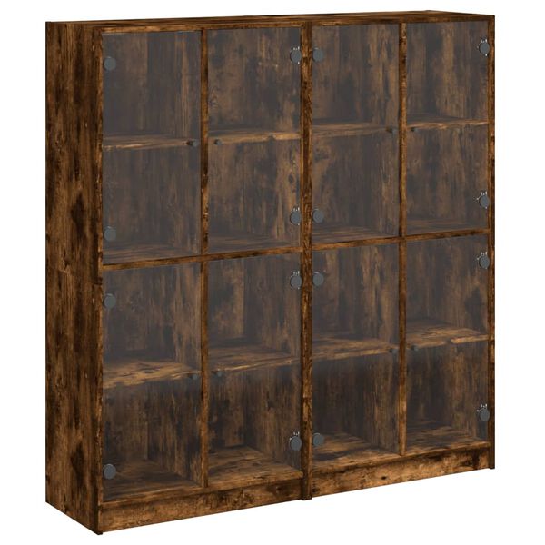 vidaXL Bookcase Smoked Oak Engineered Wood, Glass Large Bookcase