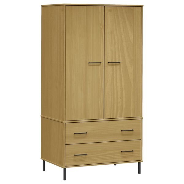 vidaXL Wardrobe Brown Solid pine wood and metal Compact Wardrobe