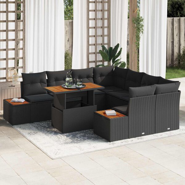 vidaXL Garden Sofa Set with Storage 9 pcs Black Poly rattan