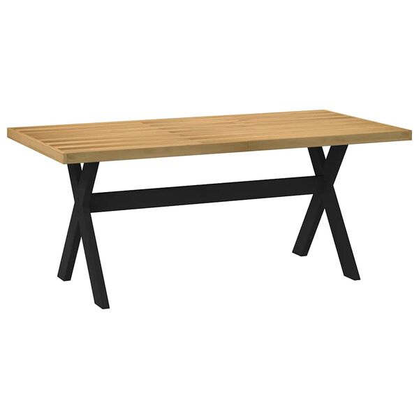 vidaXL Dining Table Natural Top, Black Legs Solid Pine Wood 70.9 x 35.4 in