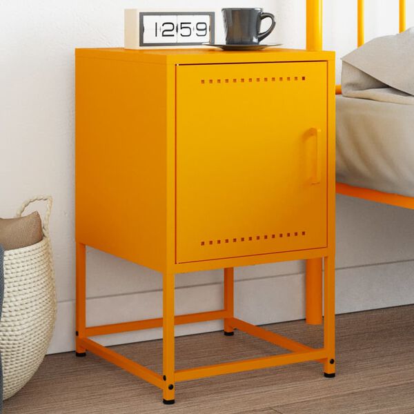 vidaXL Bedside Cabinet Mustard Yellow Steel Medium Bedside Cabinet