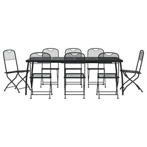 vidaXL Garden Dining Set Anthracite Metal mesh 9 Piece Set Collapsible