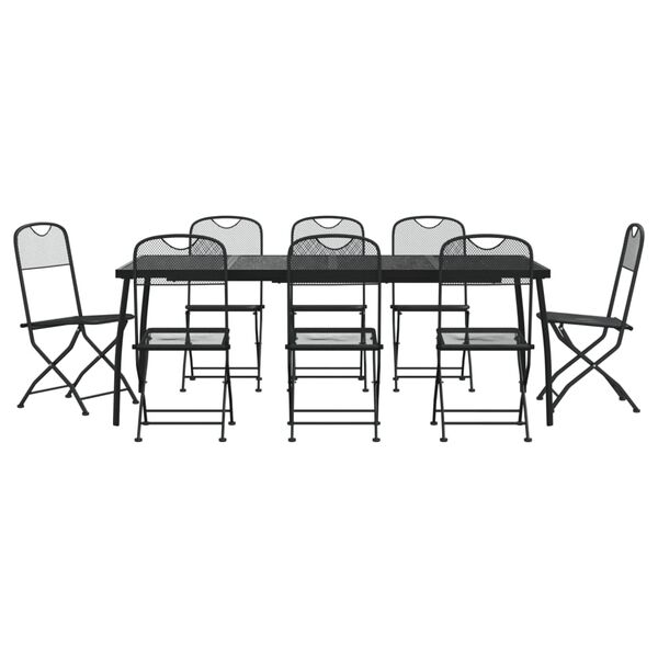 vidaXL Garden Dining Set Anthracite Metal mesh 9 Piece Set Collapsible
