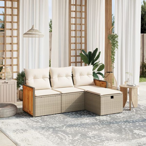 vidaXL Garden Sofa Set Beige PE Rattan Medium Modular Garden Sofa Set