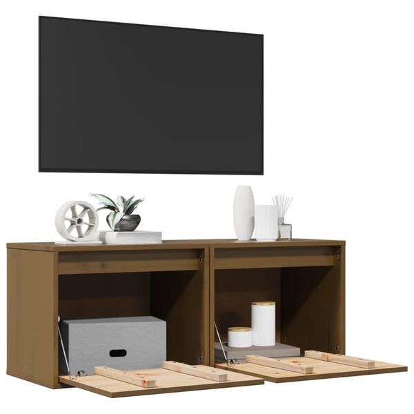 vidaXL Wall Cabinet Set of 2 Honey brown Solid pinewood