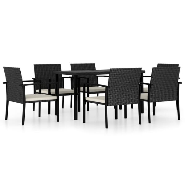vidaXL Dining Set Black, Cream Poly Rattan, Powder-Coated Steel, Glass