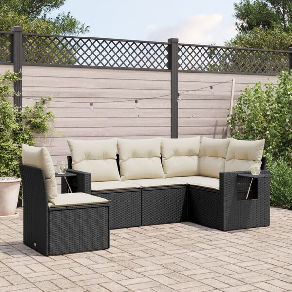 vidaXL Garden Sofa Set Black PE rattan 5 Piece Set Adjustable Feet