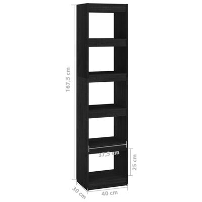 vidaXL Book Cabinet/Room Divider Black 15.7"x11.8"x65.9" Solid Wood Pine