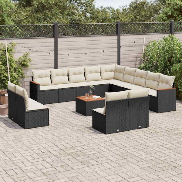 vidaXL Garden Sofa Set Black PE rattan Large Adjustable Feet