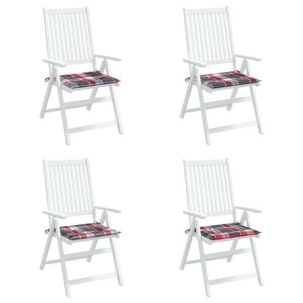 vidaXL Patio Chair Cushions 4 pcs Red Check Pattern 19.7x19.7x1.2" Oxford Fabric
