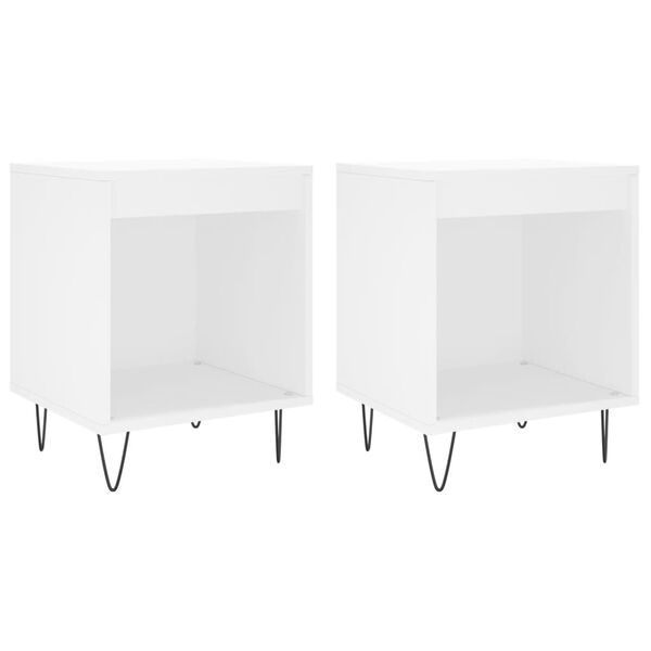 vidaXL Bedside Cabinet Set of 2 White Engineered wood, metal Medium