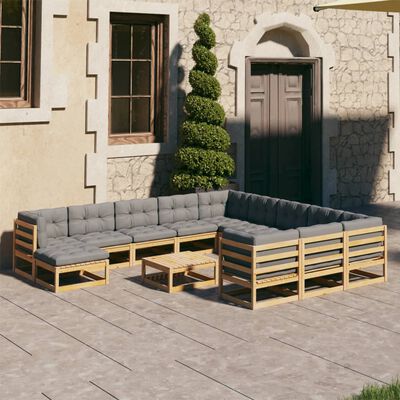 vidaXL 13 Piece Patio Lounge Set with Cushions Solid Pinewood