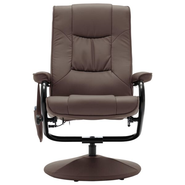vidaXL Massage Recliner With Ottoman Brown Faux Leather Standard Swivel