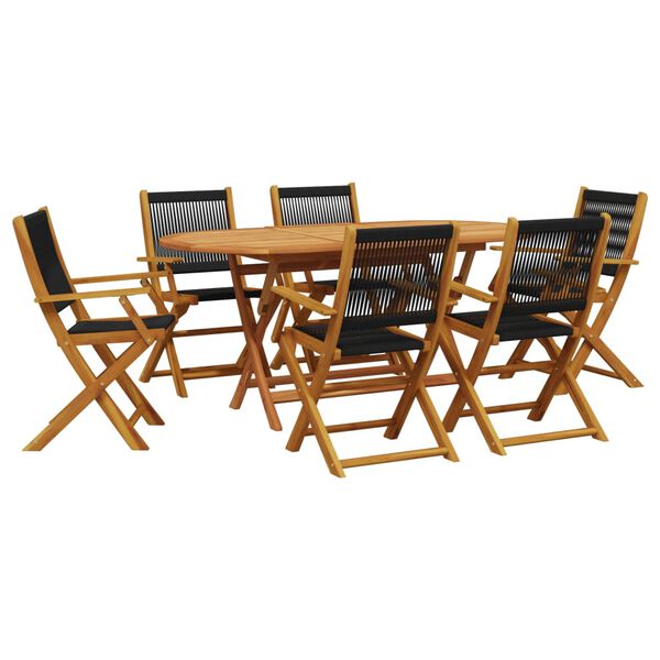 vidaXL Garden Dining Set Black and Wood Solid Acacia Wood and Polypropylene