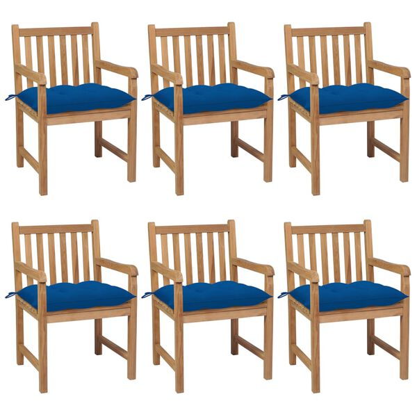 vidaXL Patio Chair Set of 6 Natural Wood, Blue