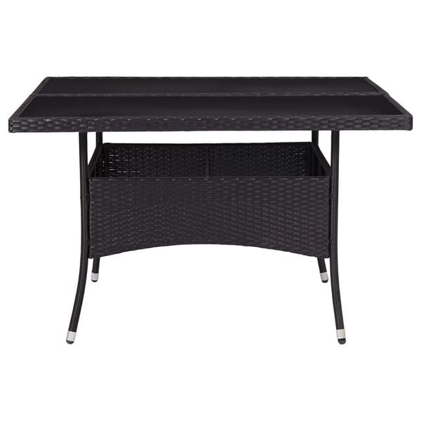 vidaXL Dining Table Black Poly Rattan, Steel, Tempered Glass Medium