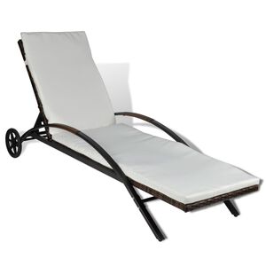 vidaXL Sun Lounger Brown PE Rattan Standard Height-Adjustable