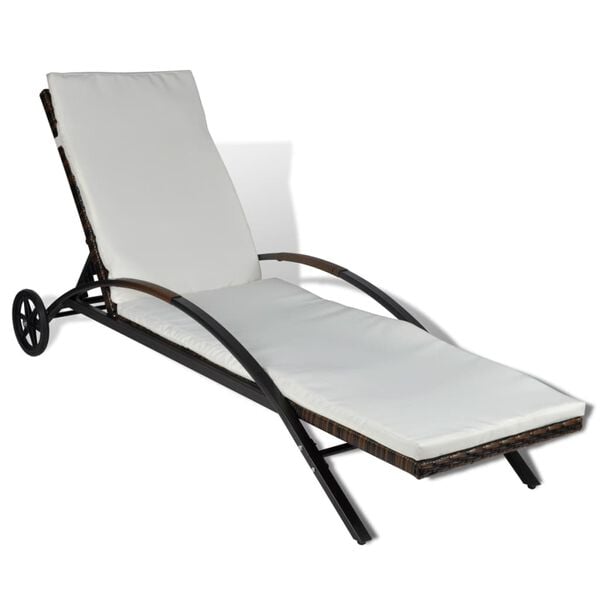 vidaXL Sun Lounger Brown PE Rattan Standard Height-Adjustable