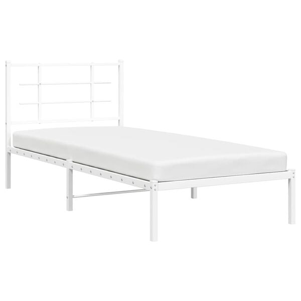 vidaXL Bed Frame White Powder-Coated Steel 35.4 x 74.8 in Twin Bed Frame