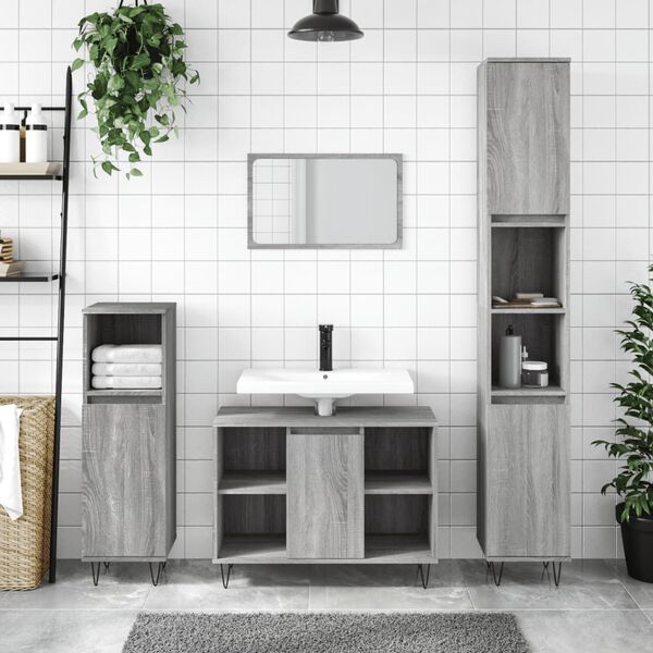 vidaXL Bathroom Furniture Set Gray sonoma Engineered wood, iron