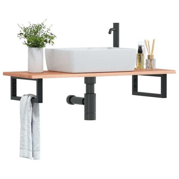 vidaXL Basin Shelf Wall Mounted Steel and Solid Wood Oak